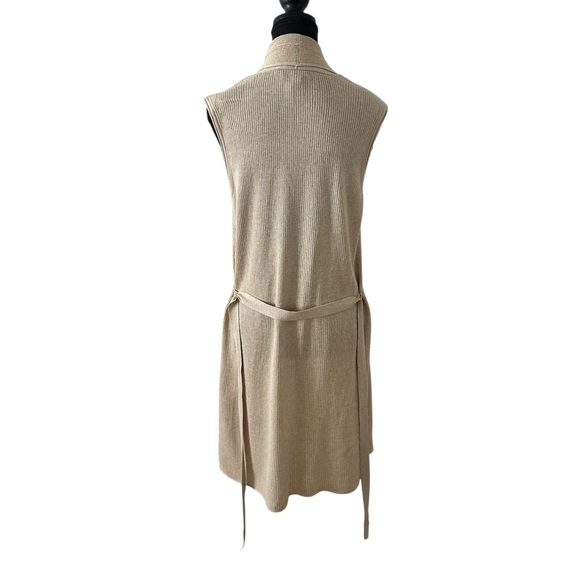 Olsen Long Open Tan Front Belted Sleeveless Cardigan size 12 - Picture 10 of 17
